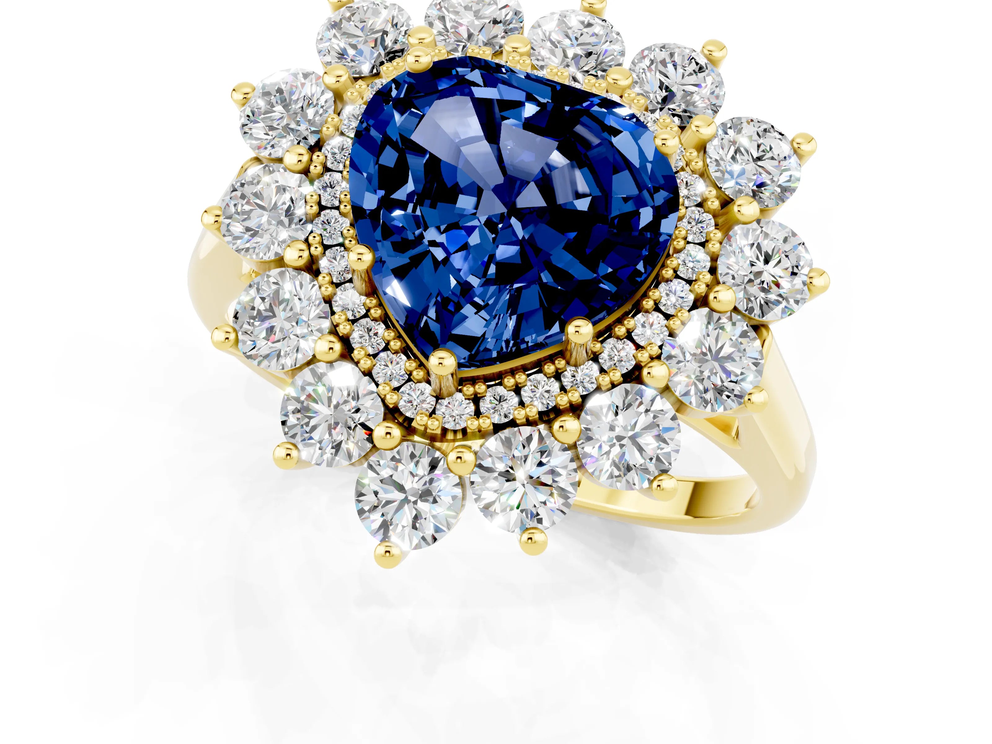 Yellow gold Heart Cut Halo Cluster Diamond Ring with Pave Band and Four-Prong Setting_19