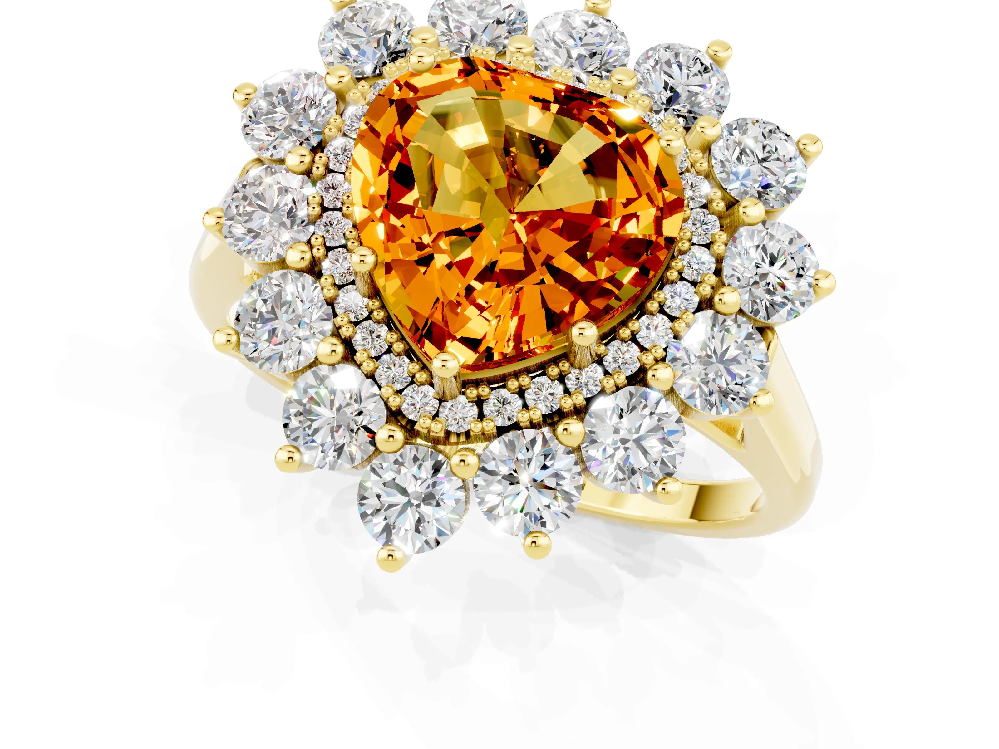 Yellow gold Heart Cut Halo Cluster Diamond Ring with Pave Band and Four-Prong Setting_19