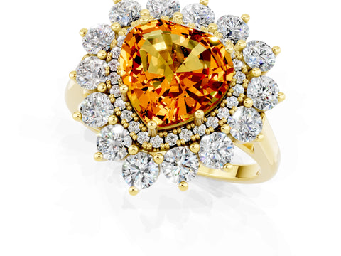 Yellow gold Heart Cut Halo Cluster Diamond Ring with Pave Band and Four-Prong Setting_19
