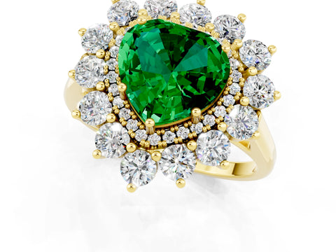 Yellow gold Heart Cut Halo Cluster Diamond Ring with Pave Band and Four-Prong Setting_1