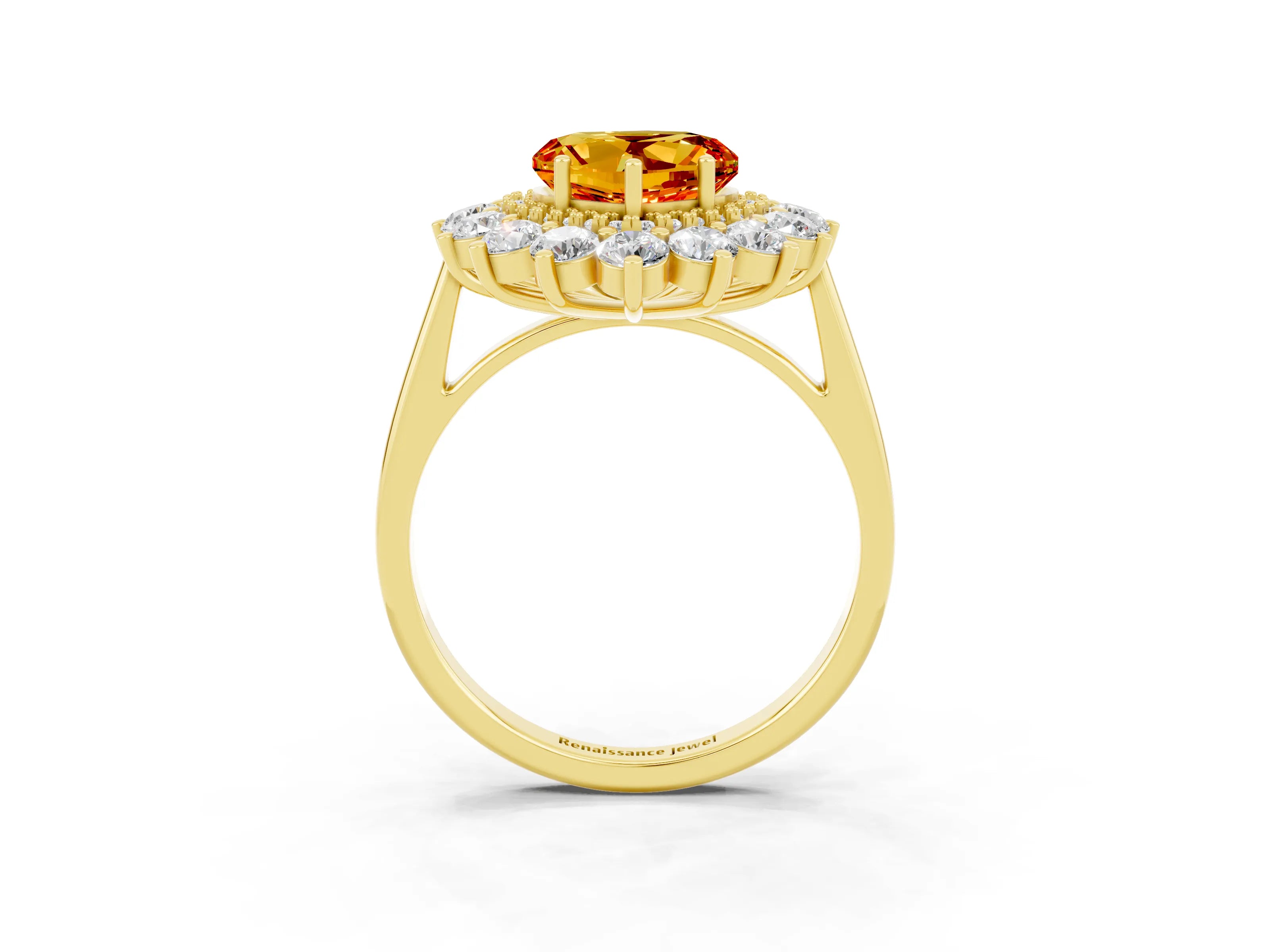 Yellow gold Heart Cut Halo Cluster Diamond Ring with Pave Band and Four-Prong Setting_21