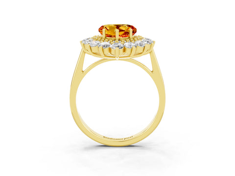 Yellow gold Heart Cut Halo Cluster Diamond Ring with Pave Band and Four-Prong Setting_21