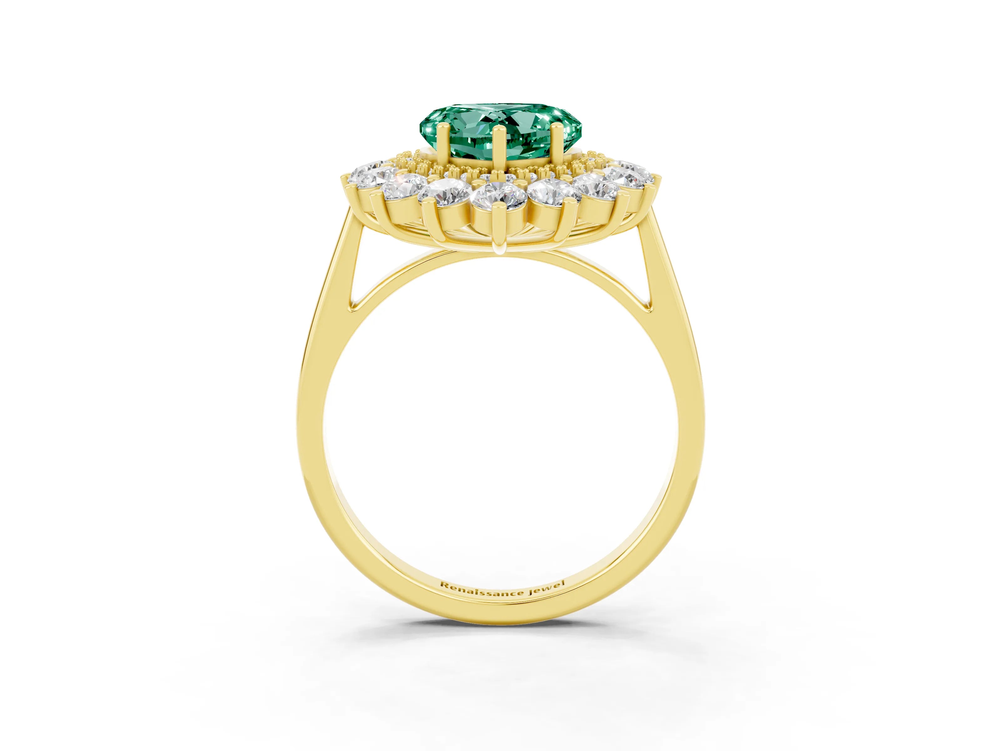Yellow gold Heart Cut Halo Cluster Diamond Ring with Pave Band and Four-Prong Setting_21