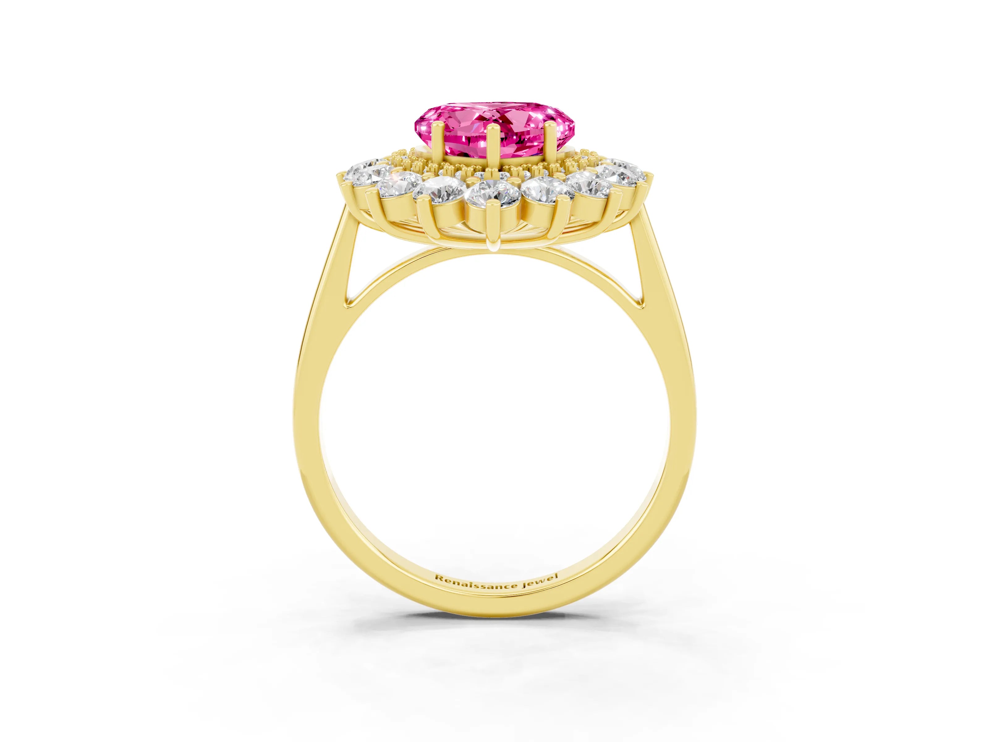 Yellow gold Heart Cut Halo Cluster Diamond Ring with Pave Band and Four-Prong Setting_21