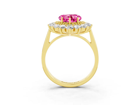 Yellow gold Heart Cut Halo Cluster Diamond Ring with Pave Band and Four-Prong Setting_21