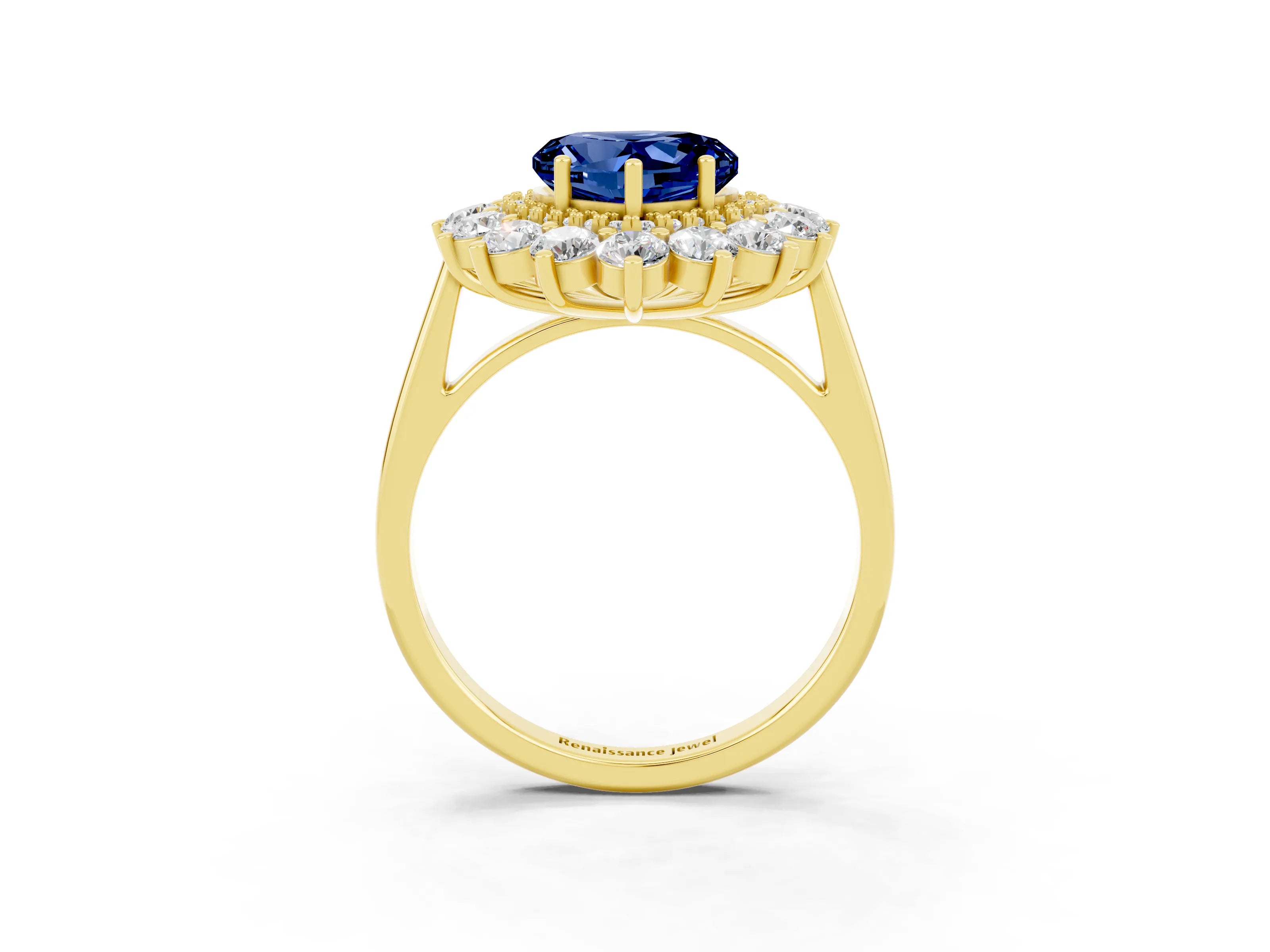 Yellow gold Heart Cut Halo Cluster Diamond Ring with Pave Band and Four-Prong Setting_21