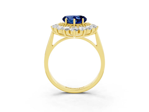 Yellow gold Heart Cut Halo Cluster Diamond Ring with Pave Band and Four-Prong Setting_21