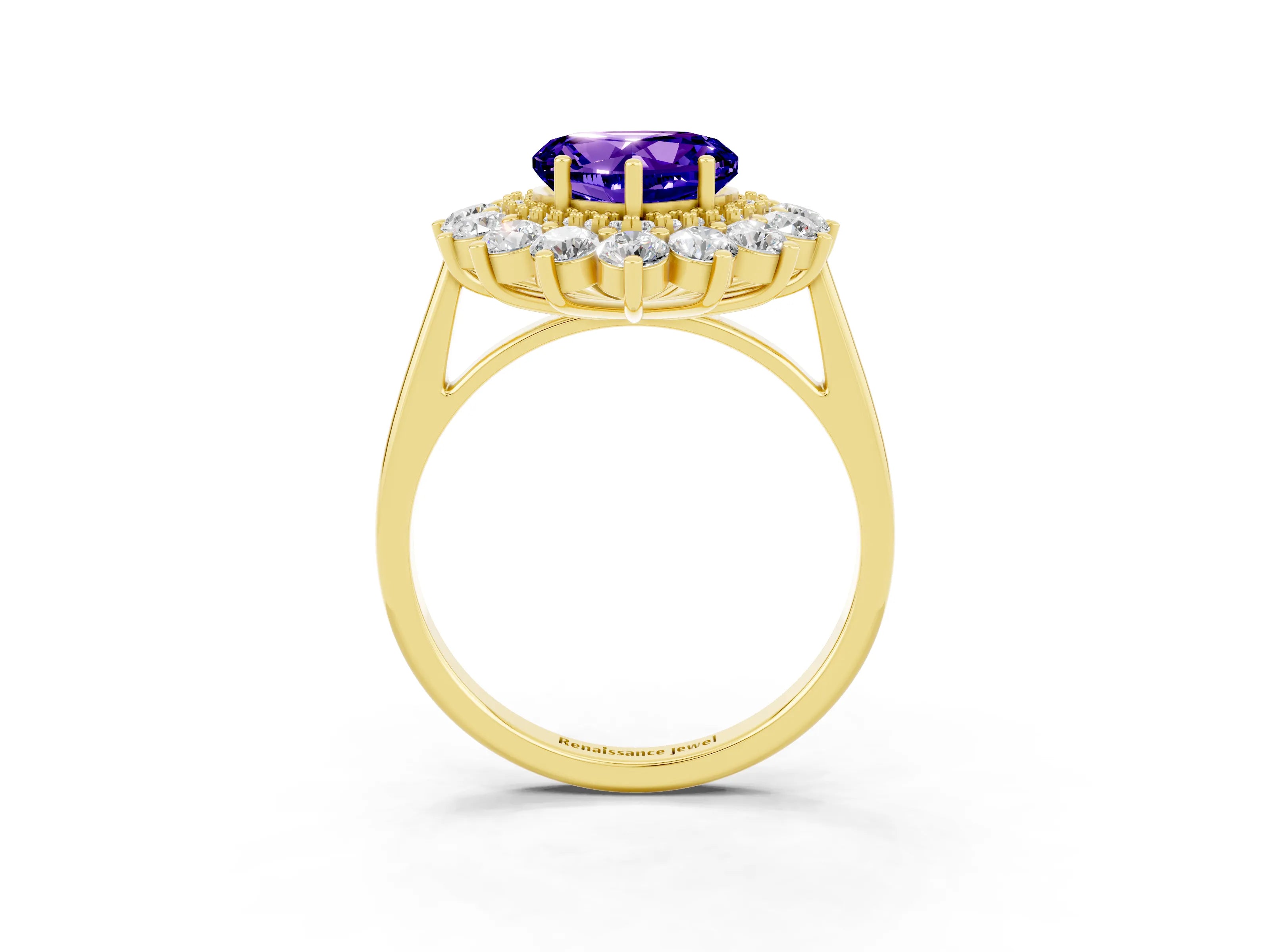 Yellow gold Heart Cut Halo Cluster Diamond Ring with Pave Band and Four-Prong Setting_21