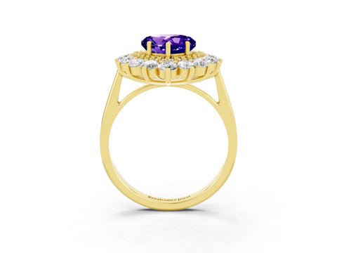 Yellow gold Heart Cut Halo Cluster Diamond Ring with Pave Band and Four-Prong Setting_21