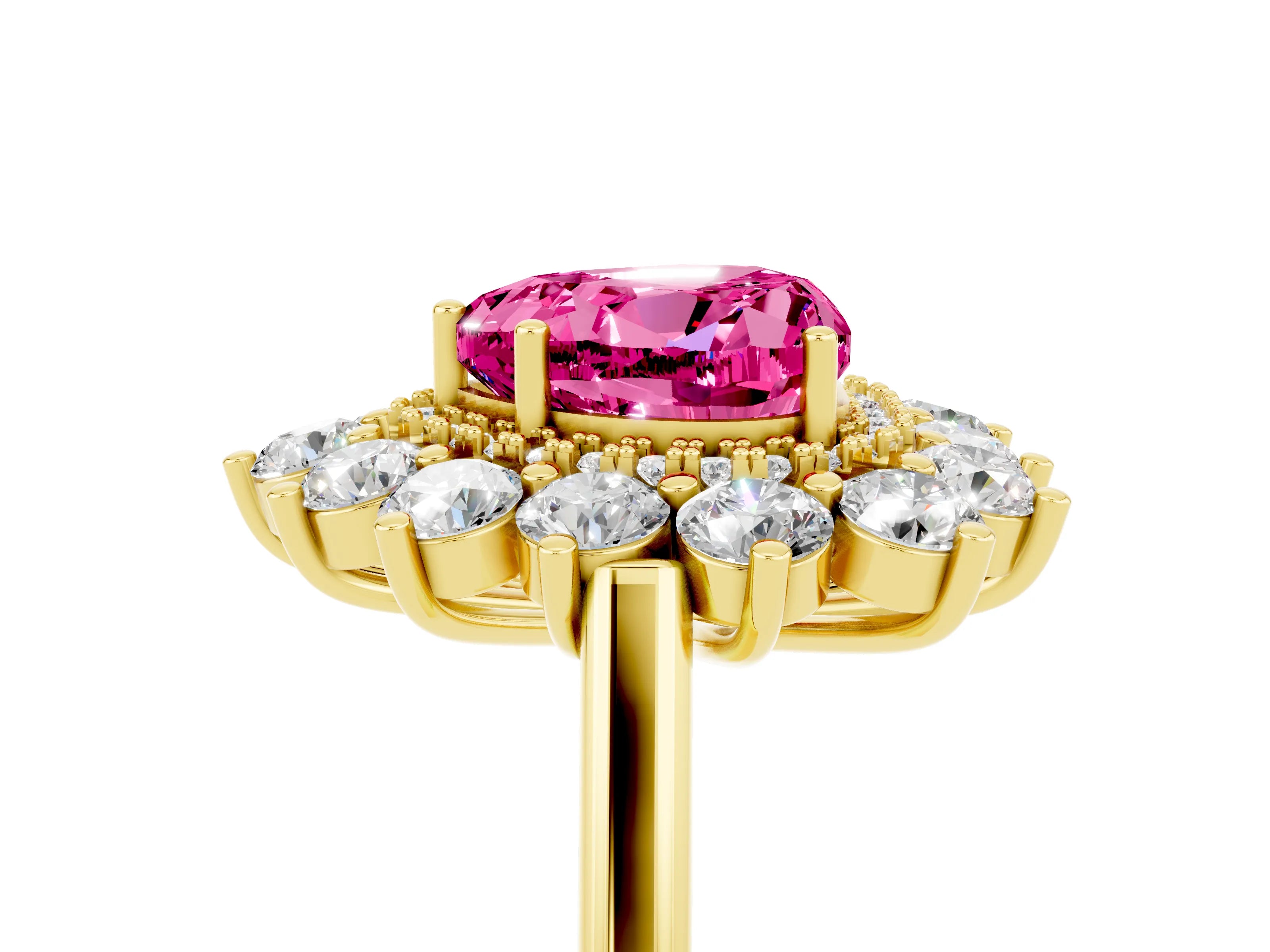 Yellow gold Heart Cut Halo Cluster Diamond Ring with Pave Band and Four-Prong Setting_23
