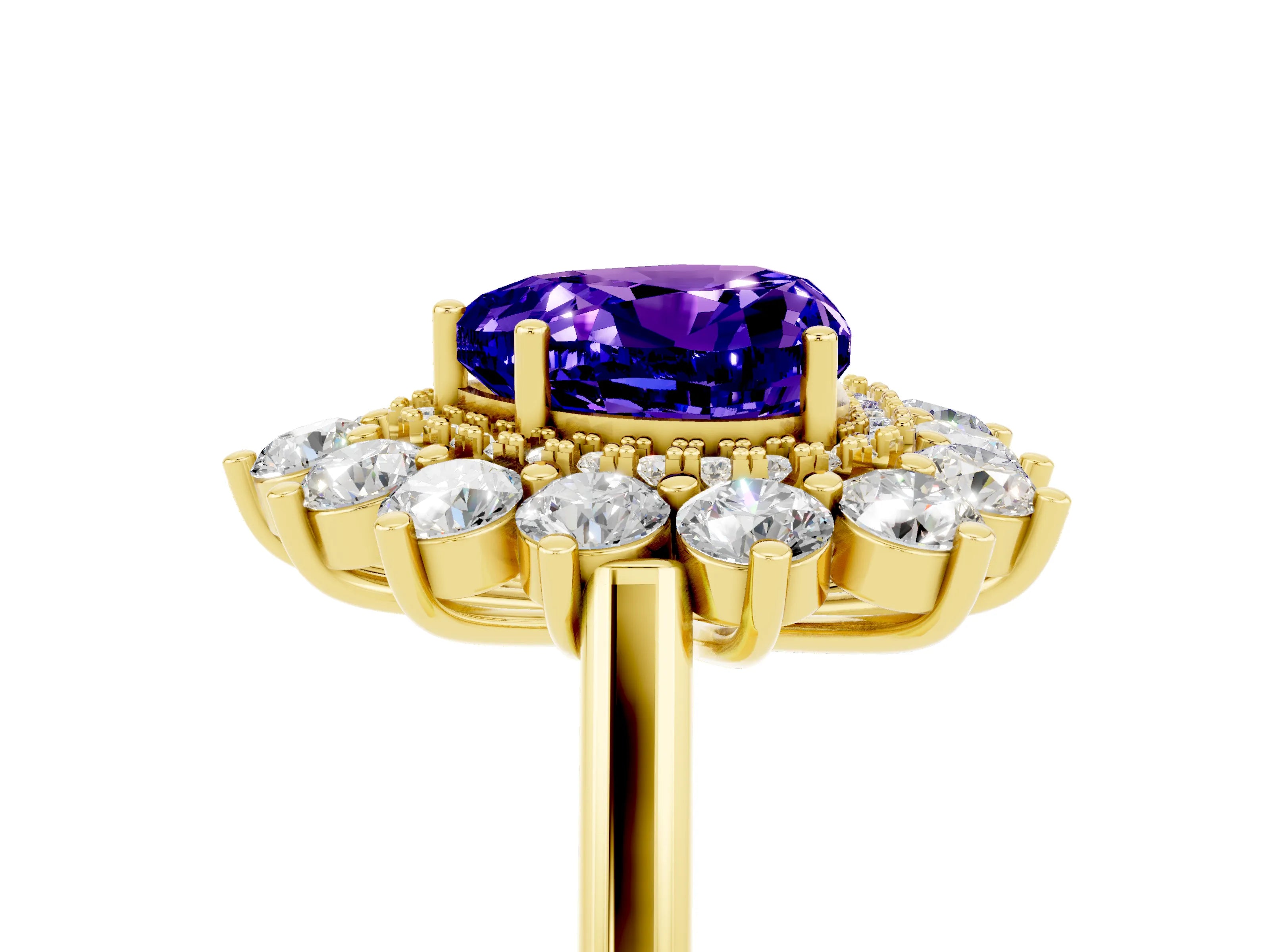 Yellow gold Heart Cut Halo Cluster Diamond Ring with Pave Band and Four-Prong Setting_23