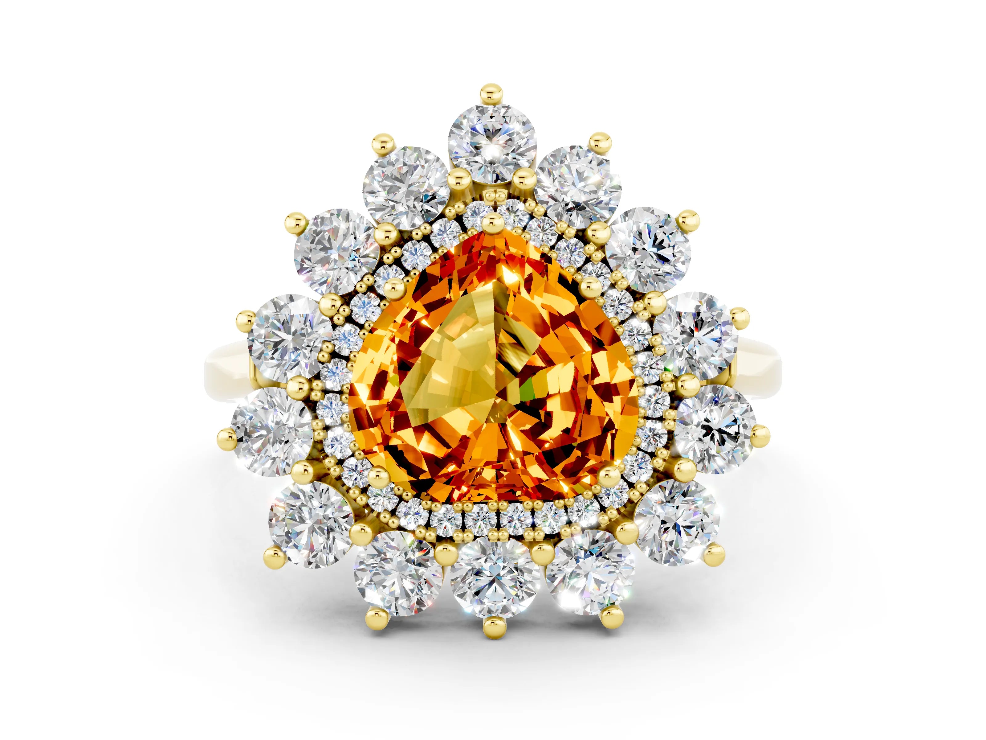 Yellow gold Heart Cut Halo Cluster Diamond Ring with Pave Band and Four-Prong Setting_24