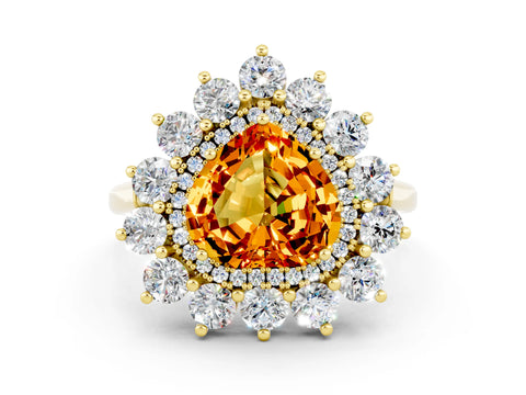 Yellow gold Heart Cut Halo Cluster Diamond Ring with Pave Band and Four-Prong Setting_24