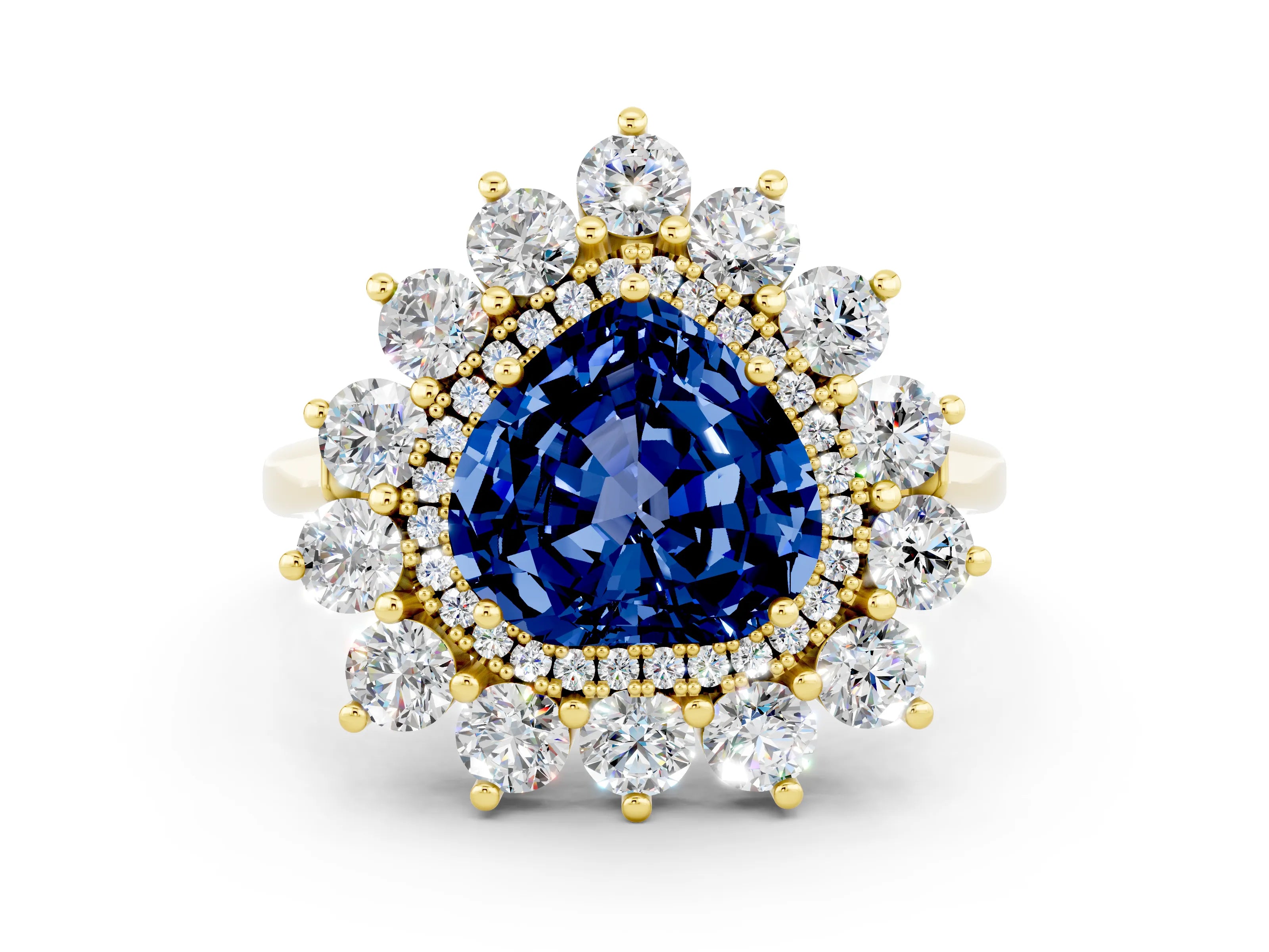 Yellow gold Heart Cut Halo Cluster Diamond Ring with Pave Band and Four-Prong Setting_24