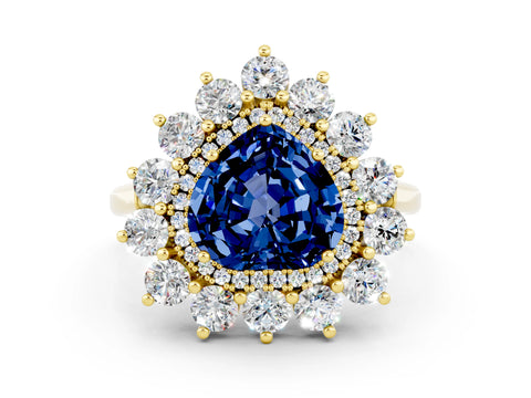 Yellow gold Heart Cut Halo Cluster Diamond Ring with Pave Band and Four-Prong Setting_24