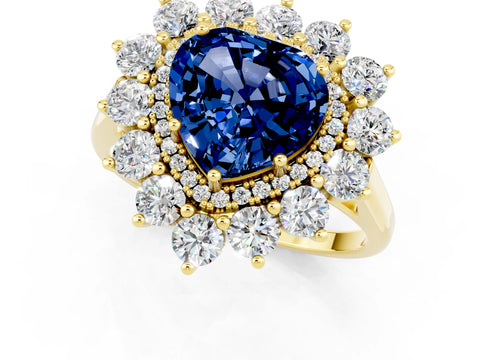 Yellow gold Heart Cut Halo Cluster Diamond Ring with Pave Band and Four-Prong Setting_25