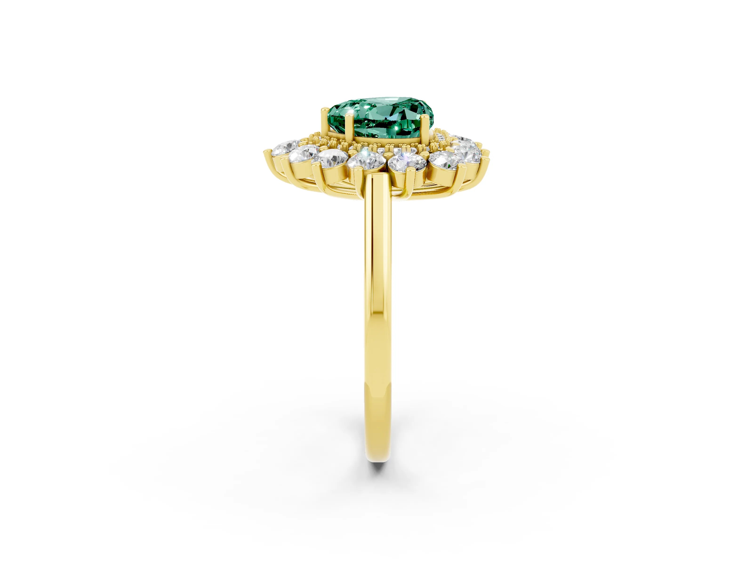 Yellow gold Heart Cut Halo Cluster Diamond Ring with Pave Band and Four-Prong Setting_26