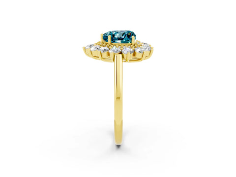 Yellow gold Heart Cut Halo Cluster Diamond Ring with Pave Band and Four-Prong Setting_26