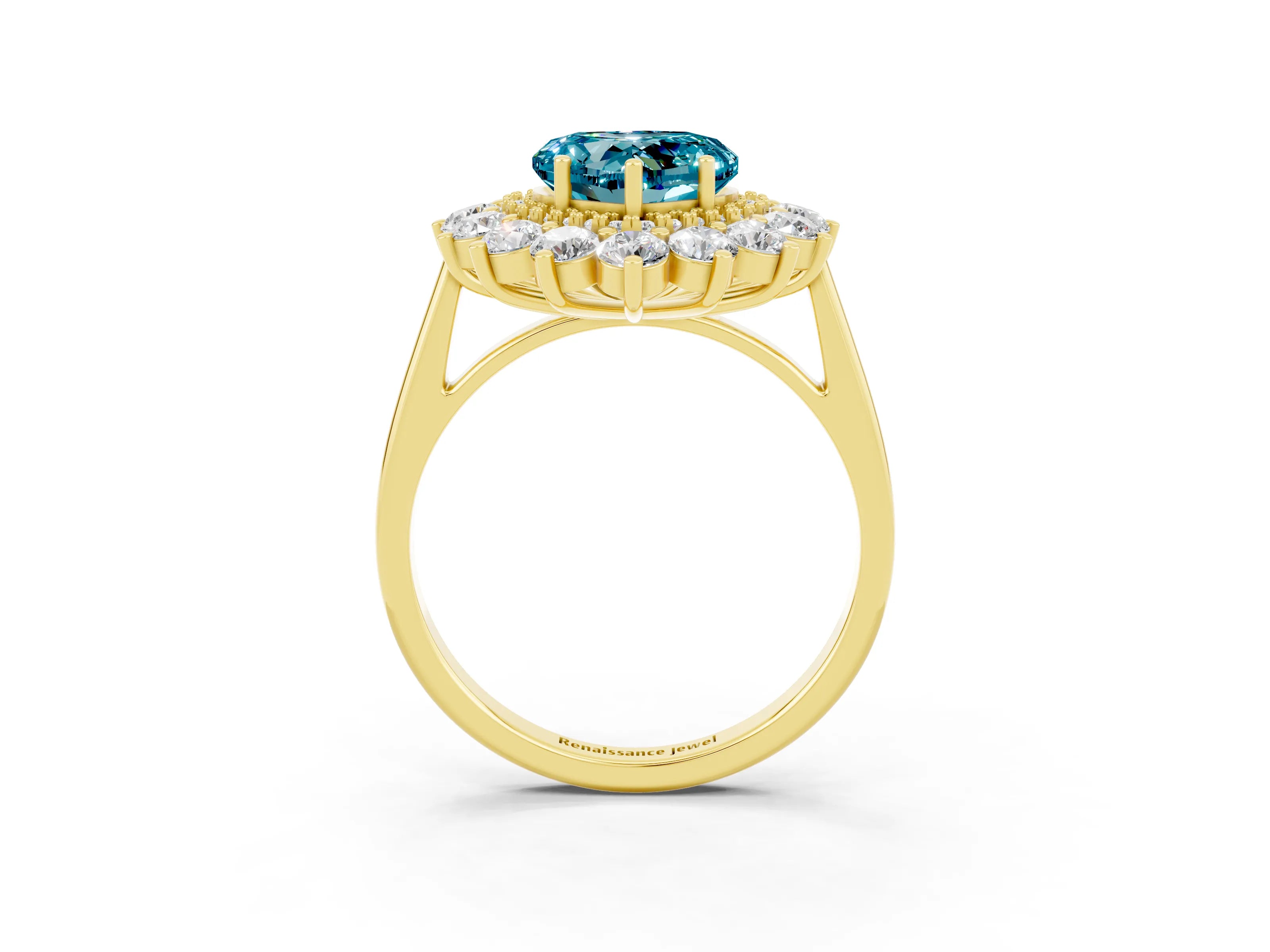 Yellow gold Heart Cut Halo Cluster Diamond Ring with Pave Band and Four-Prong Setting_27