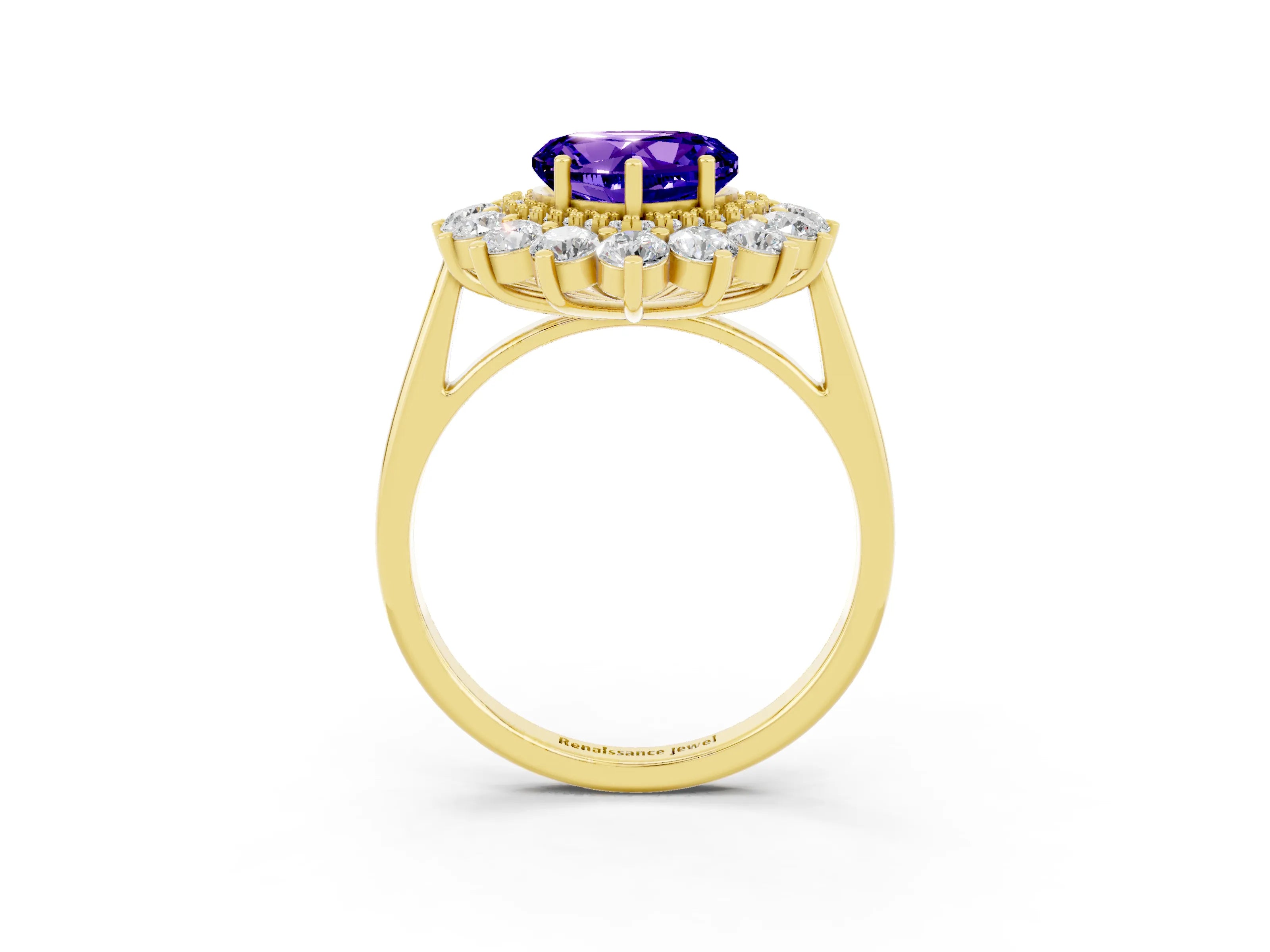 Yellow gold Heart Cut Halo Cluster Diamond Ring with Pave Band and Four-Prong Setting_27