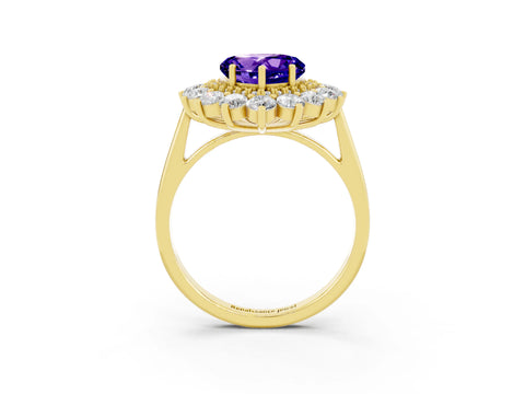 Yellow gold Heart Cut Halo Cluster Diamond Ring with Pave Band and Four-Prong Setting_27