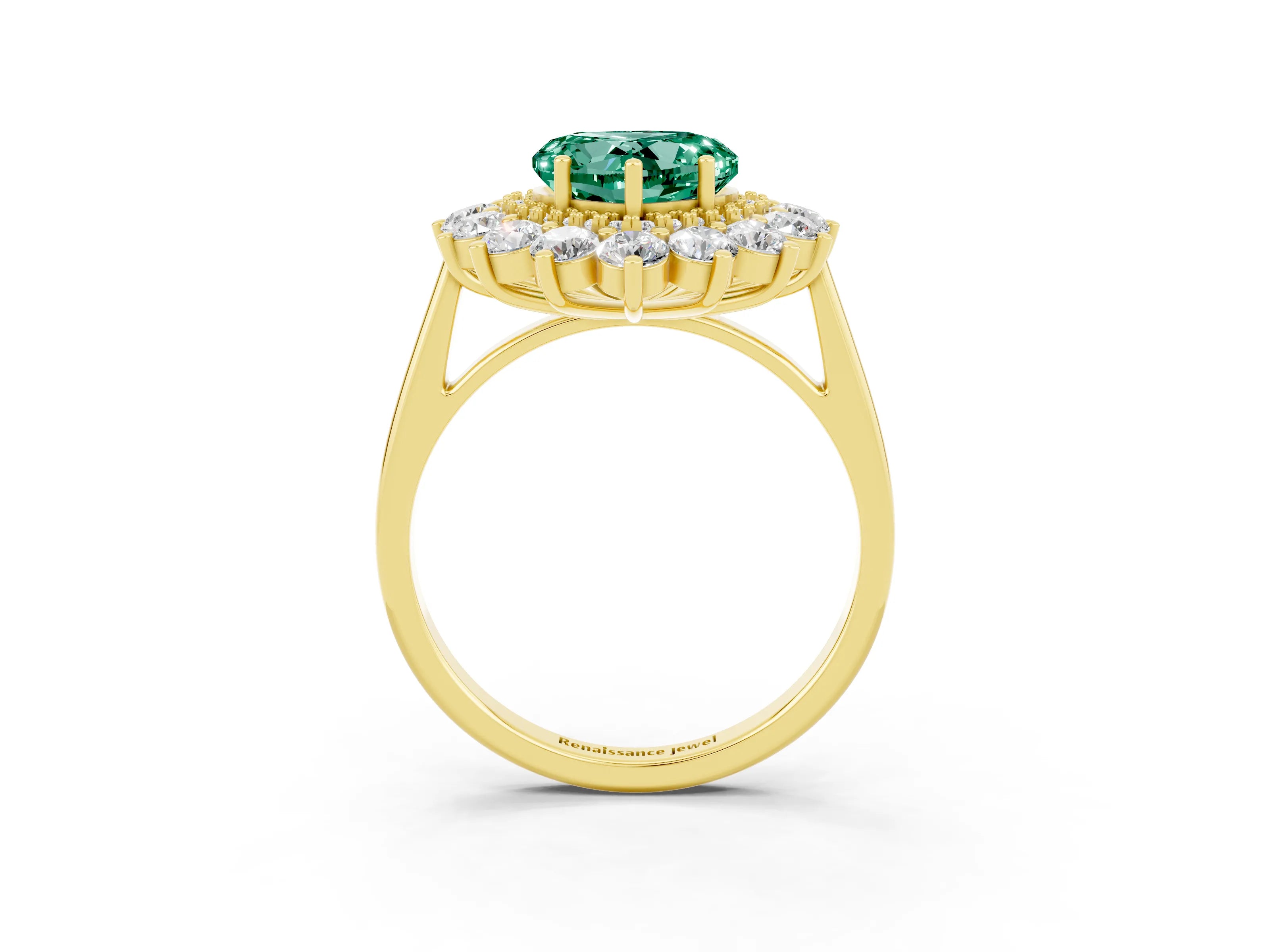 Yellow gold Heart Cut Halo Cluster Diamond Ring with Pave Band and Four-Prong Setting_27