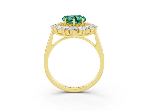 Yellow gold Heart Cut Halo Cluster Diamond Ring with Pave Band and Four-Prong Setting_27