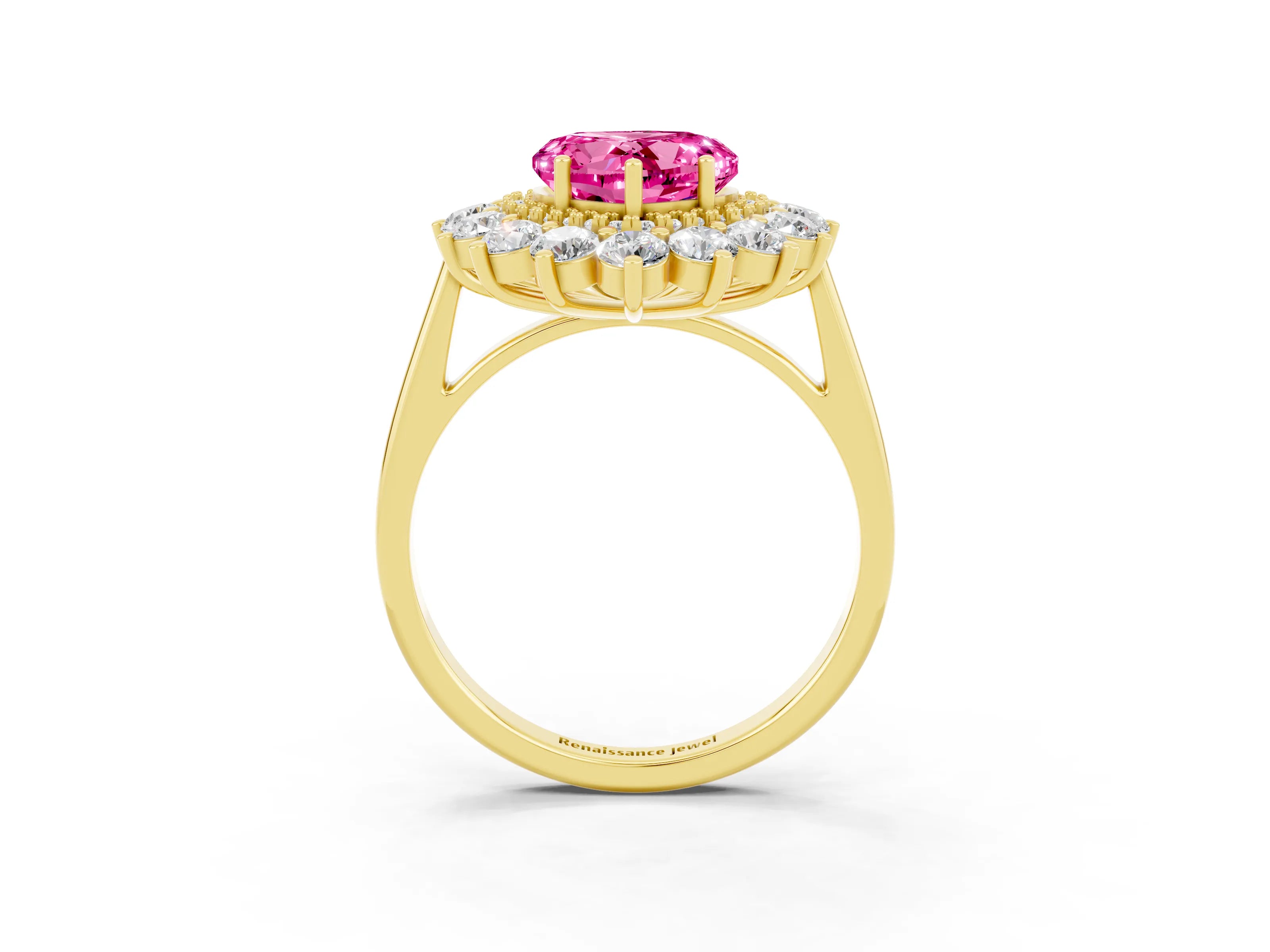 Yellow gold Heart Cut Halo Cluster Diamond Ring with Pave Band and Four-Prong Setting_27