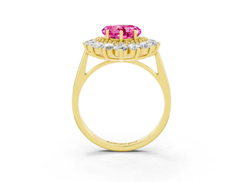 Yellow gold Heart Cut Halo Cluster Diamond Ring with Pave Band and Four-Prong Setting_27