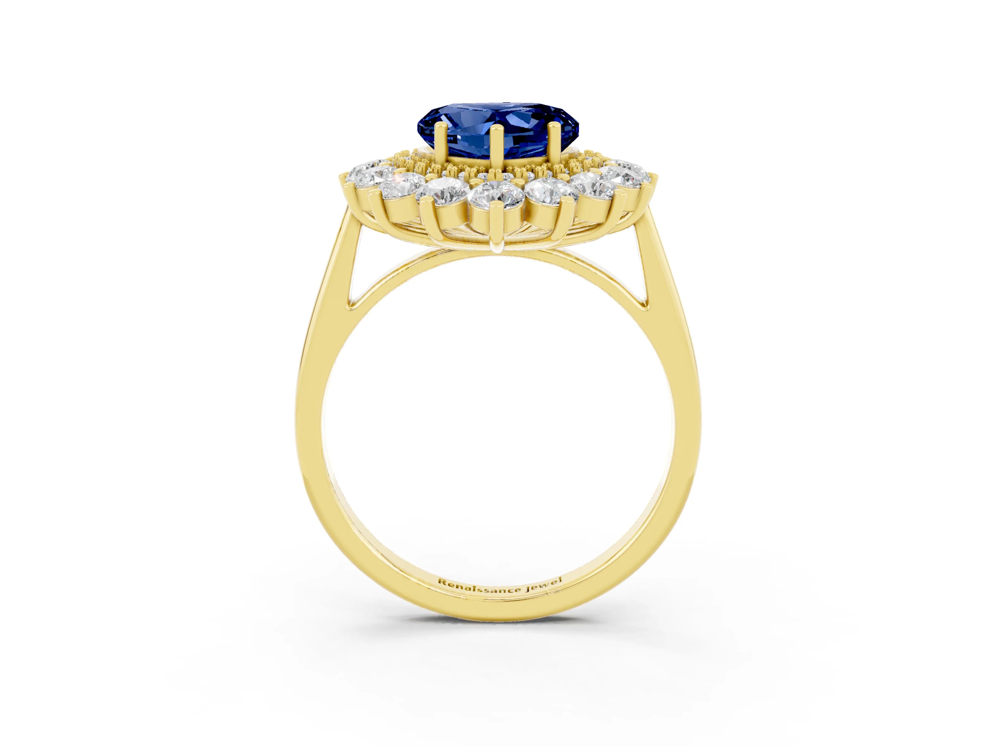 Yellow gold Heart Cut Halo Cluster Diamond Ring with Pave Band and Four-Prong Setting_27