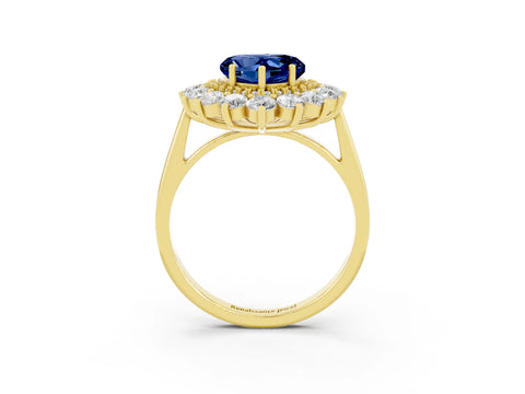 Yellow gold Heart Cut Halo Cluster Diamond Ring with Pave Band and Four-Prong Setting_27