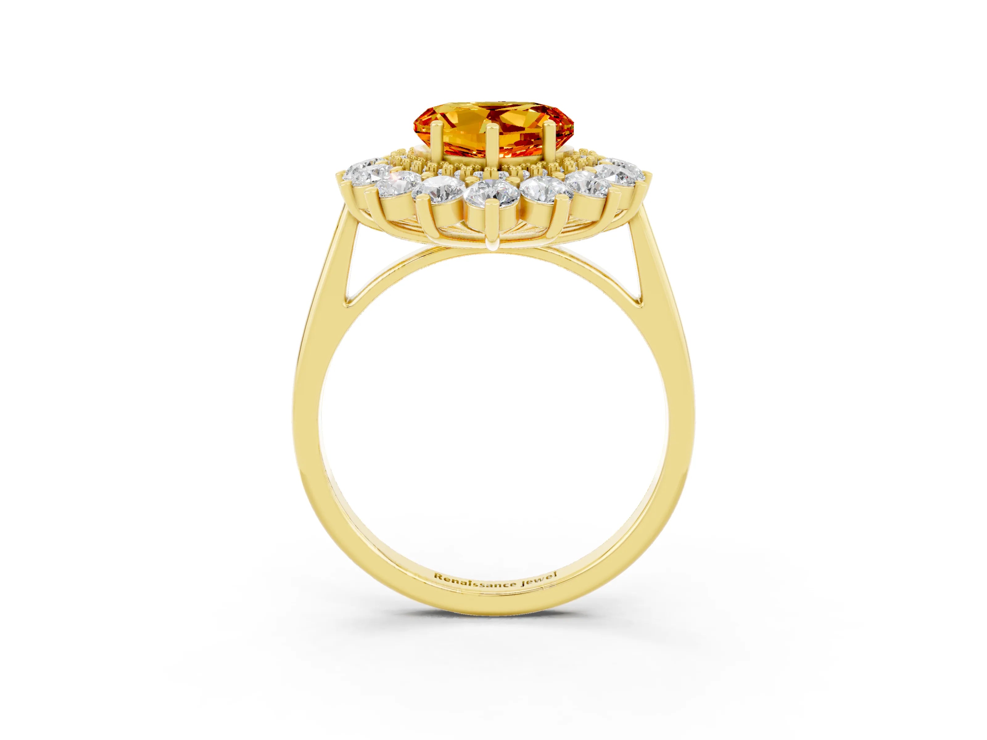 Yellow gold Heart Cut Halo Cluster Diamond Ring with Pave Band and Four-Prong Setting_27