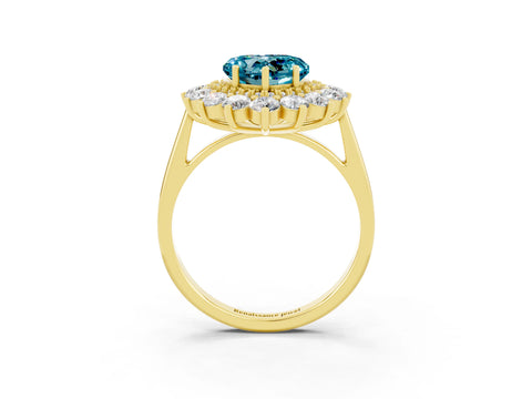 Yellow gold Heart Cut Halo Cluster Diamond Ring with Pave Band and Four-Prong Setting_27