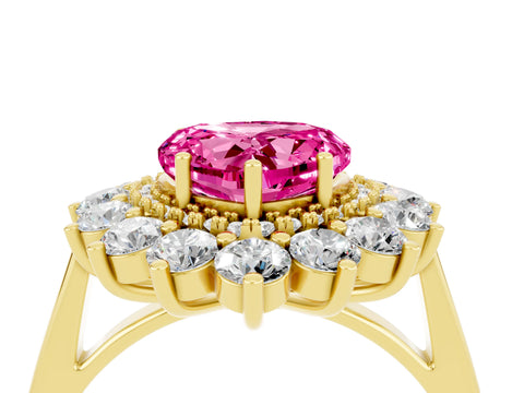 Yellow gold Heart Cut Halo Cluster Diamond Ring with Pave Band and Four-Prong Setting_28
