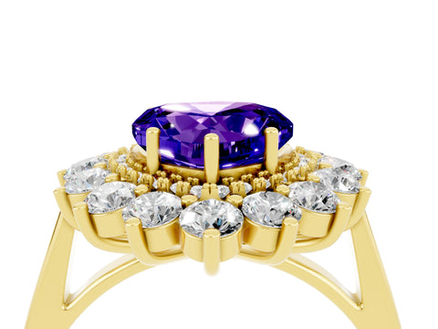 Yellow gold Heart Cut Halo Cluster Diamond Ring with Pave Band and Four-Prong Setting_28