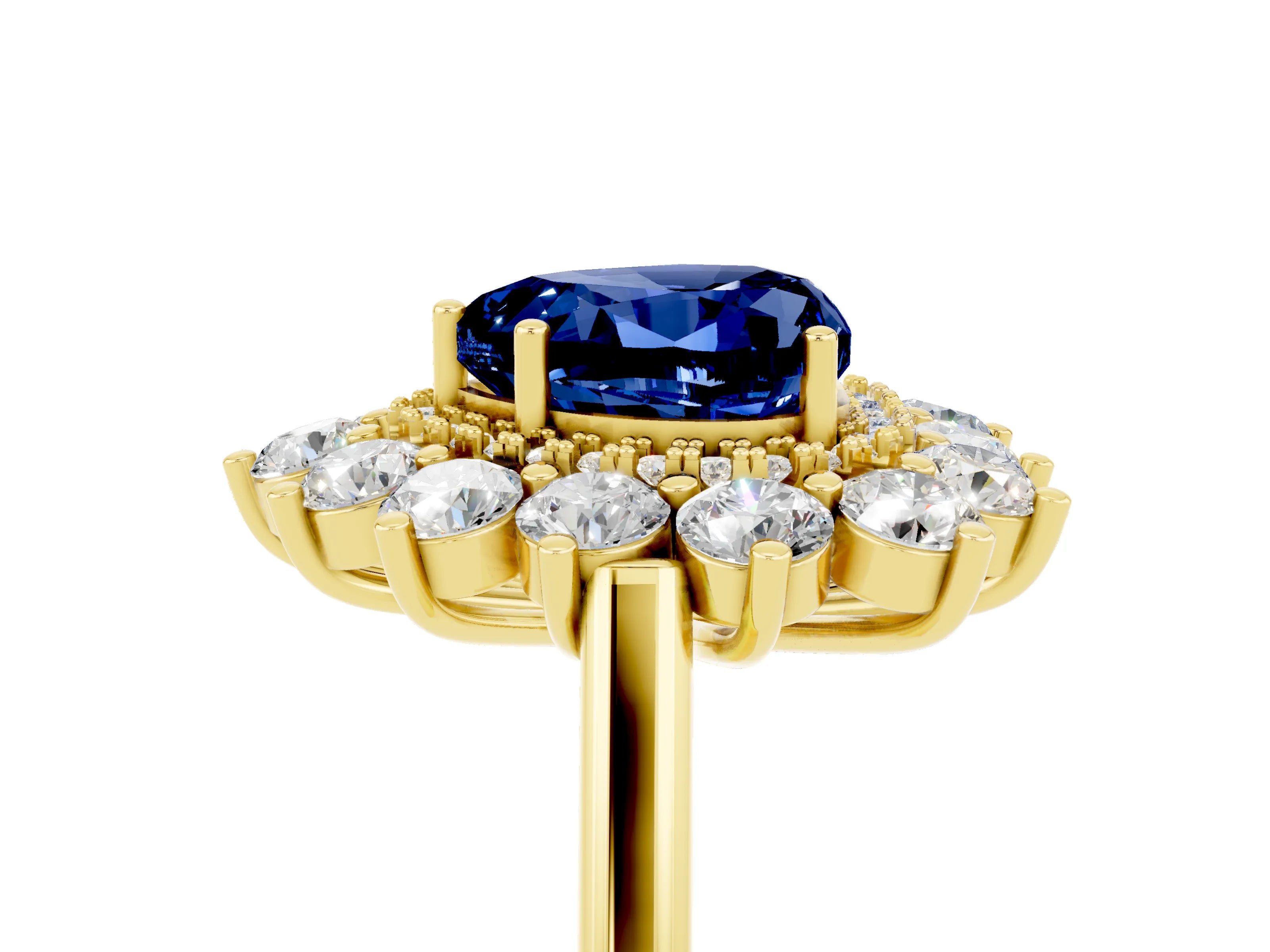 Yellow gold Heart Cut Halo Cluster Diamond Ring with Pave Band and Four-Prong Setting_29