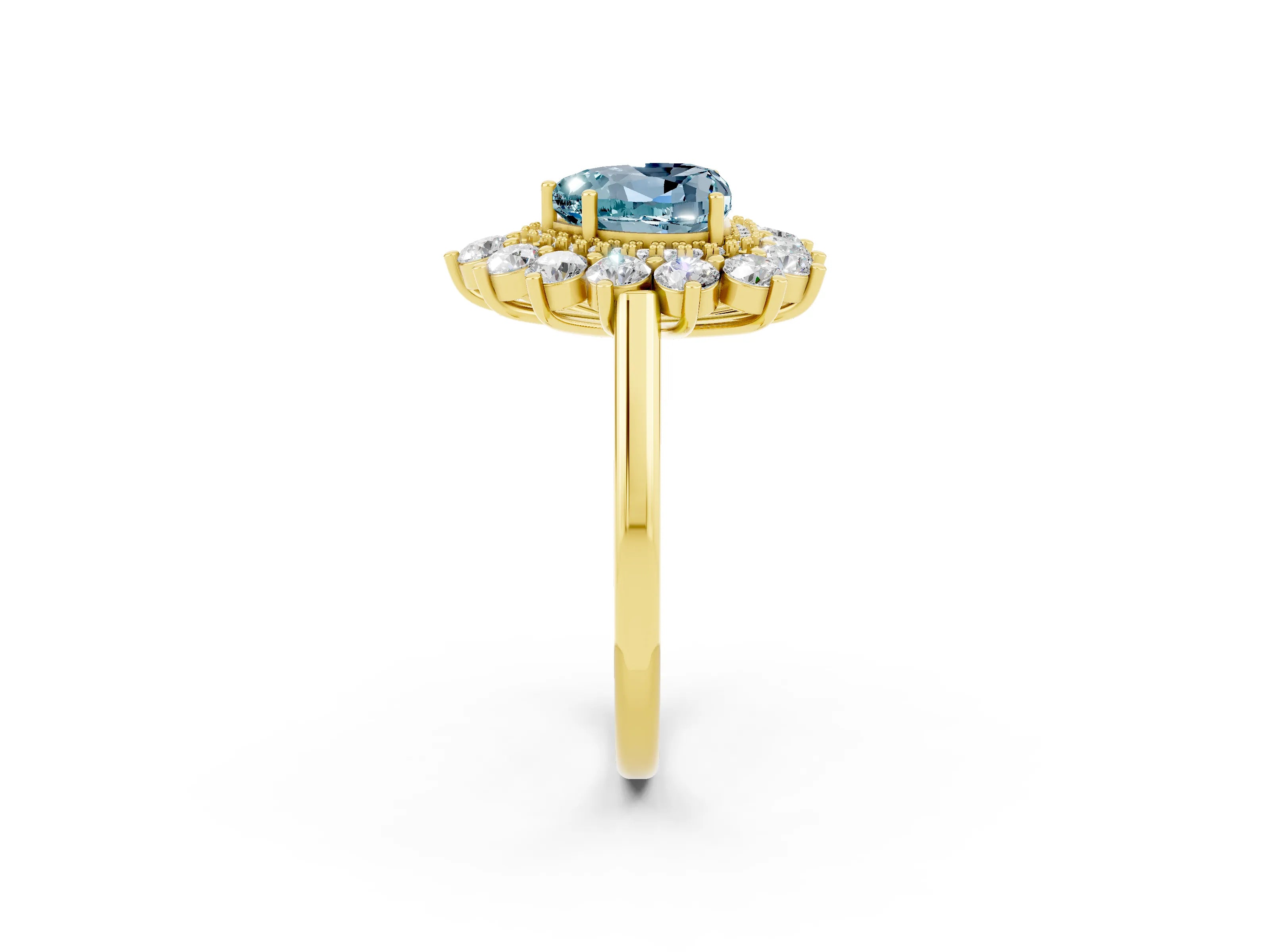 Yellow gold Heart Cut Halo Cluster Diamond Ring with Pave Band and Four-Prong Setting_2