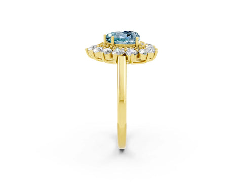 Yellow gold Heart Cut Halo Cluster Diamond Ring with Pave Band and Four-Prong Setting_2