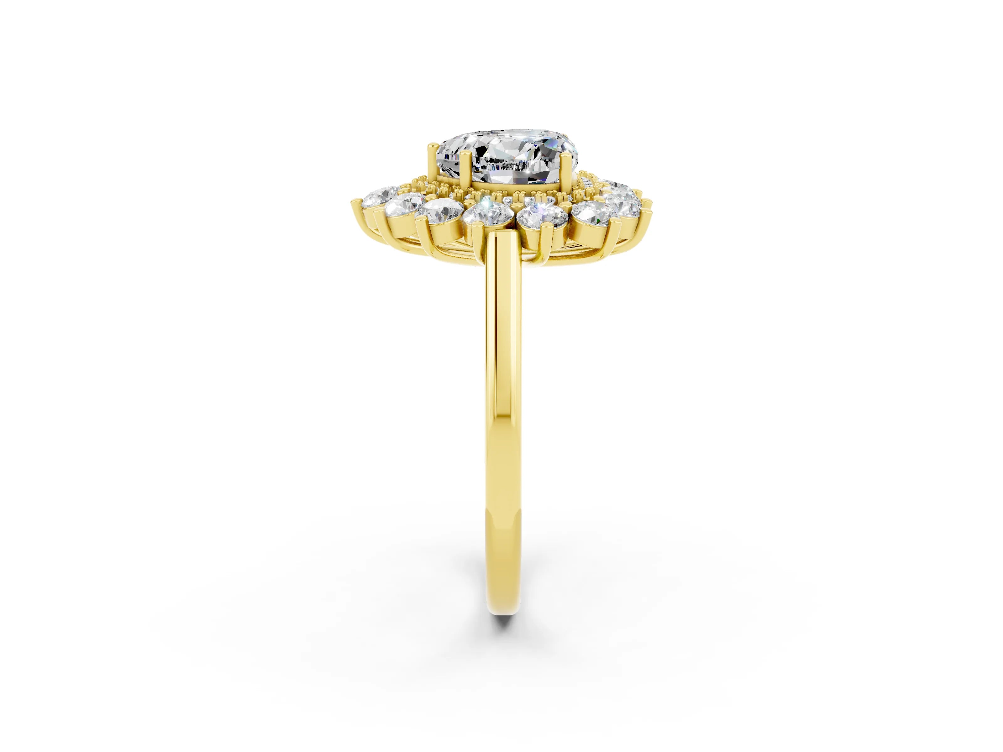 Yellow gold Heart Cut Halo Cluster Diamond Ring with Pave Band and Four-Prong Setting_2