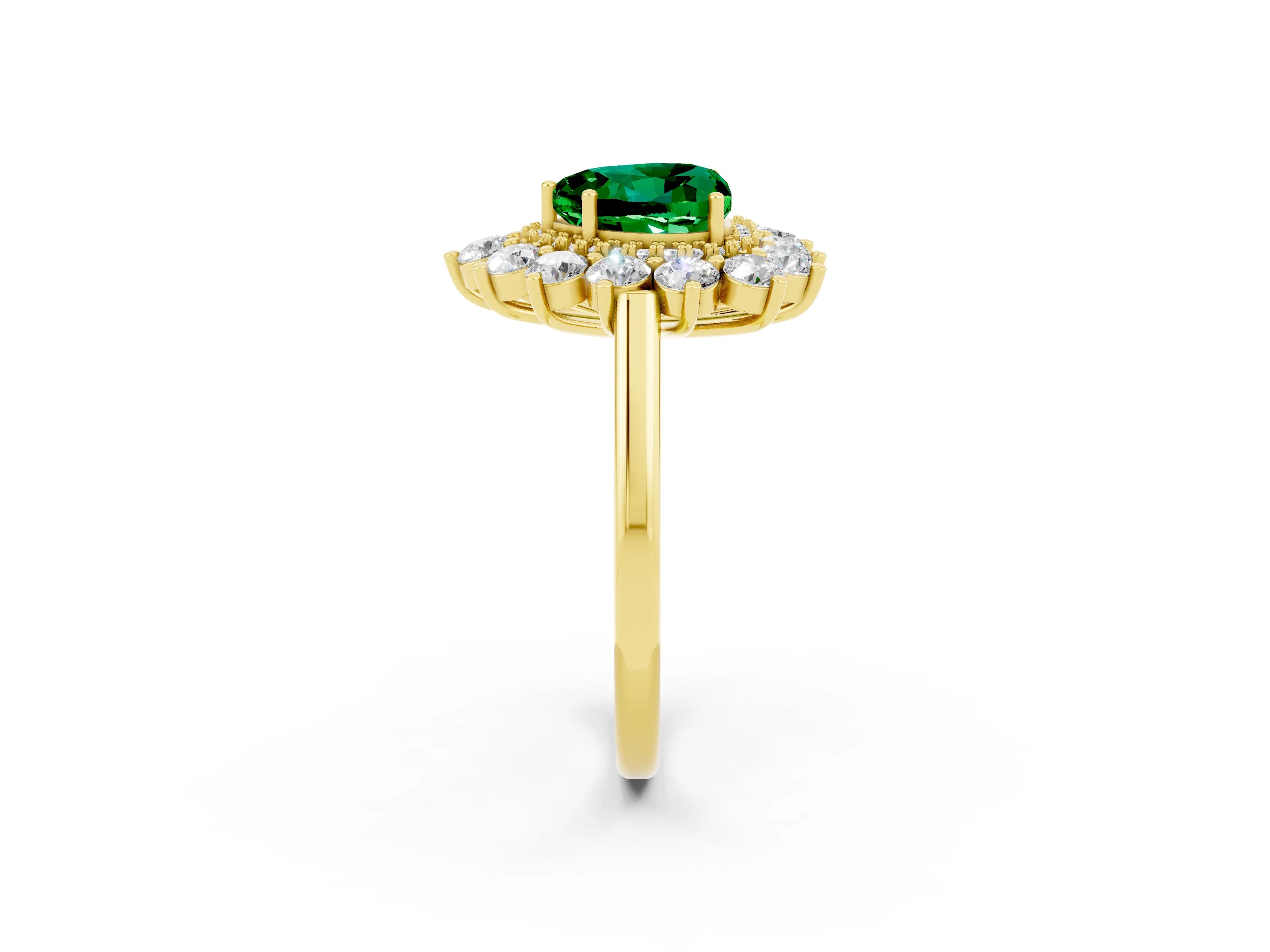 Yellow gold Heart Cut Halo Cluster Diamond Ring with Pave Band and Four-Prong Setting_2