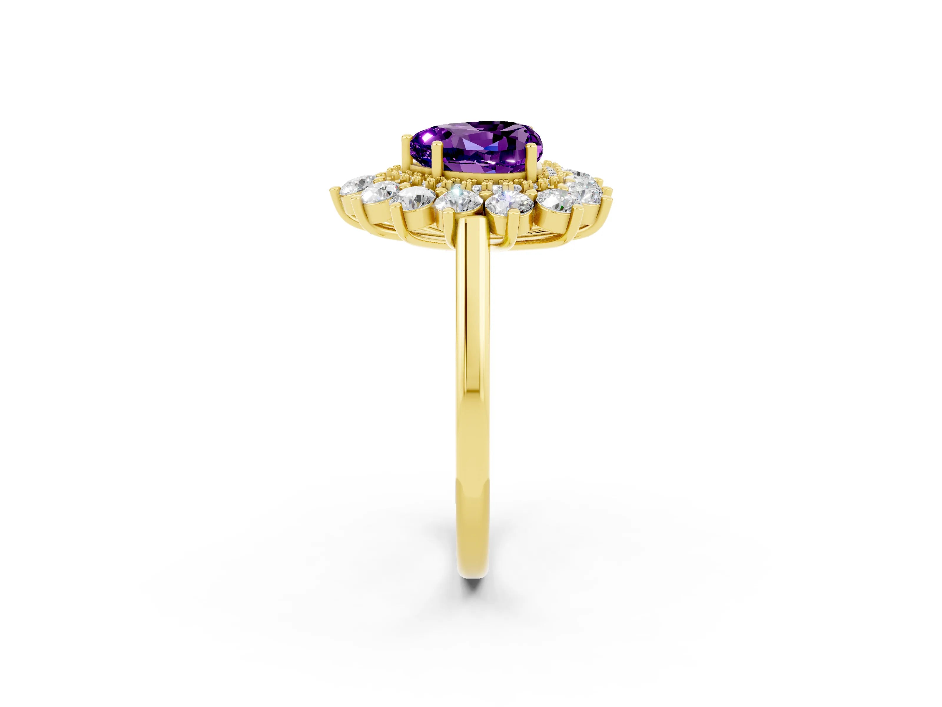 Yellow gold Heart Cut Halo Cluster Diamond Ring with Pave Band and Four-Prong Setting_2