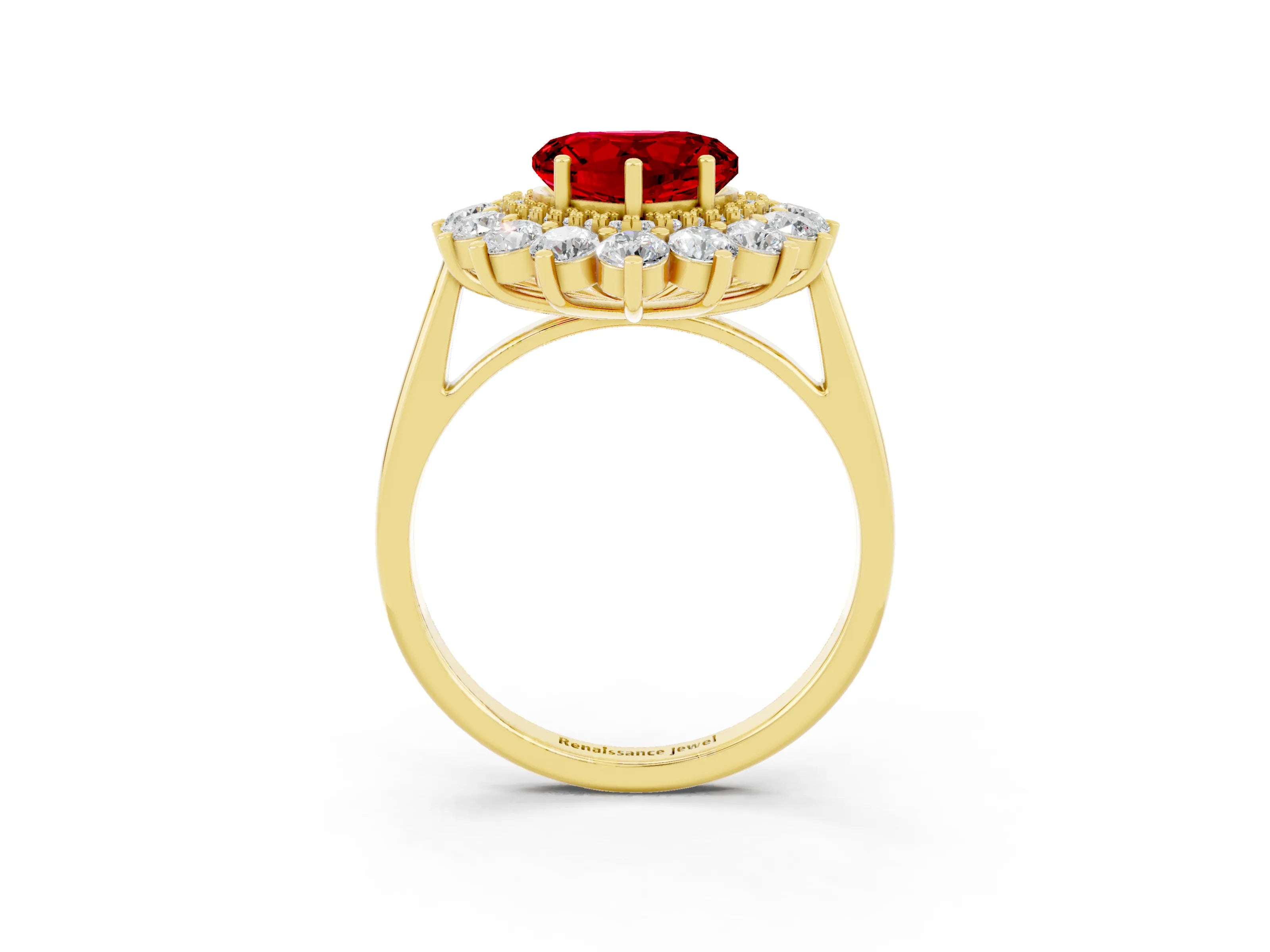 Yellow gold Heart Cut Halo Cluster Diamond Ring with Pave Band and Four-Prong Setting_3