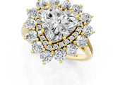 Yellow gold Heart Cut Halo Cluster Diamond Ring with Pave Band and Four-Prong Setting_30