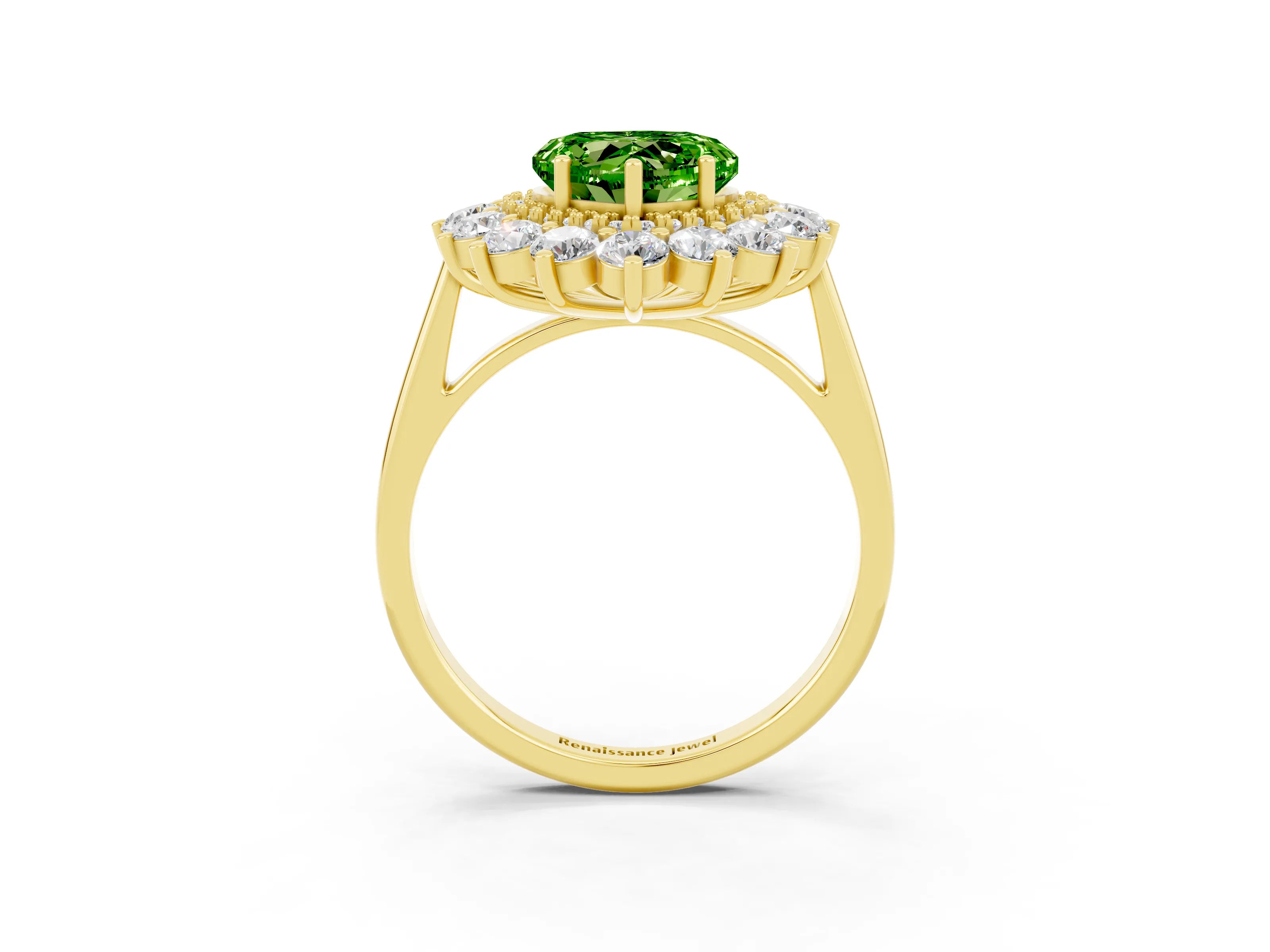 Yellow gold Heart Cut Halo Cluster Diamond Ring with Pave Band and Four-Prong Setting_3