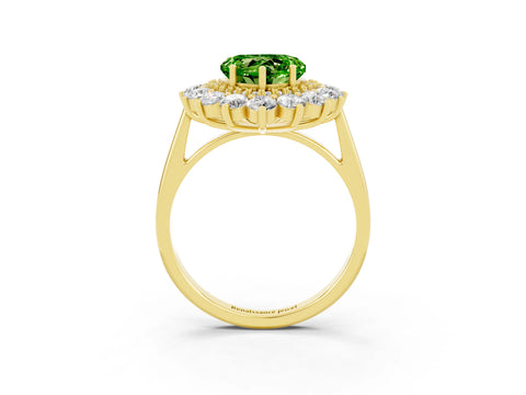 Yellow gold Heart Cut Halo Cluster Diamond Ring with Pave Band and Four-Prong Setting_3