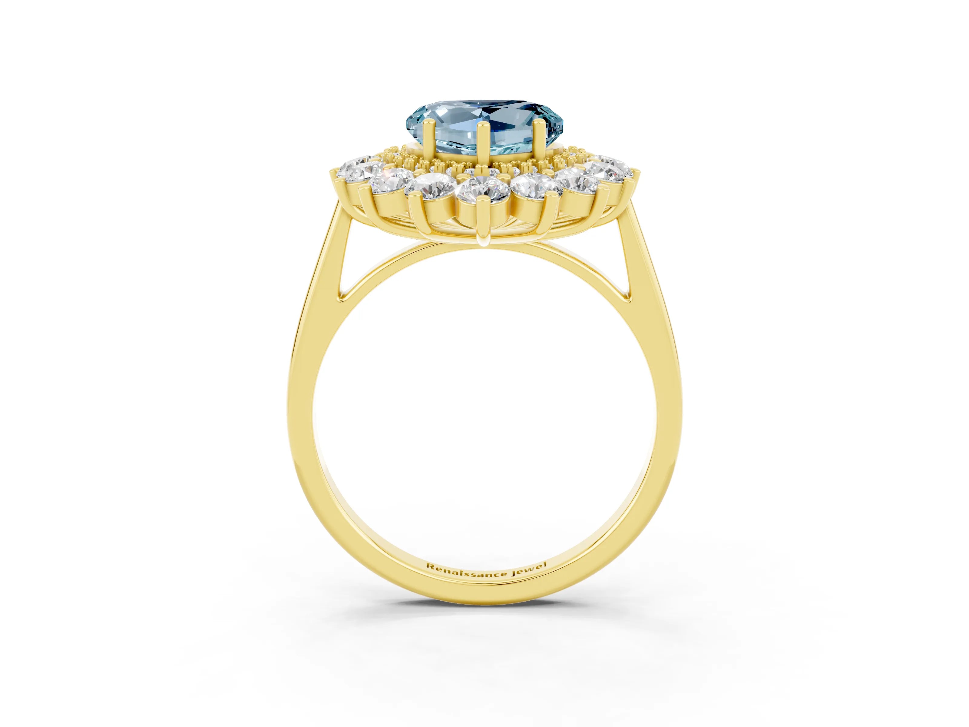 Yellow gold Heart Cut Halo Cluster Diamond Ring with Pave Band and Four-Prong Setting_3