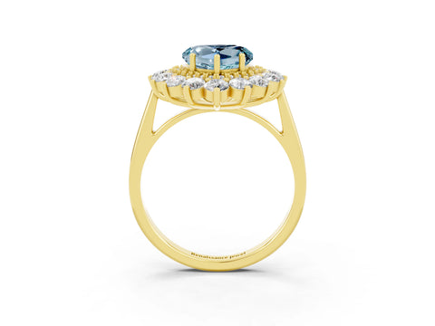 Yellow gold Heart Cut Halo Cluster Diamond Ring with Pave Band and Four-Prong Setting_3