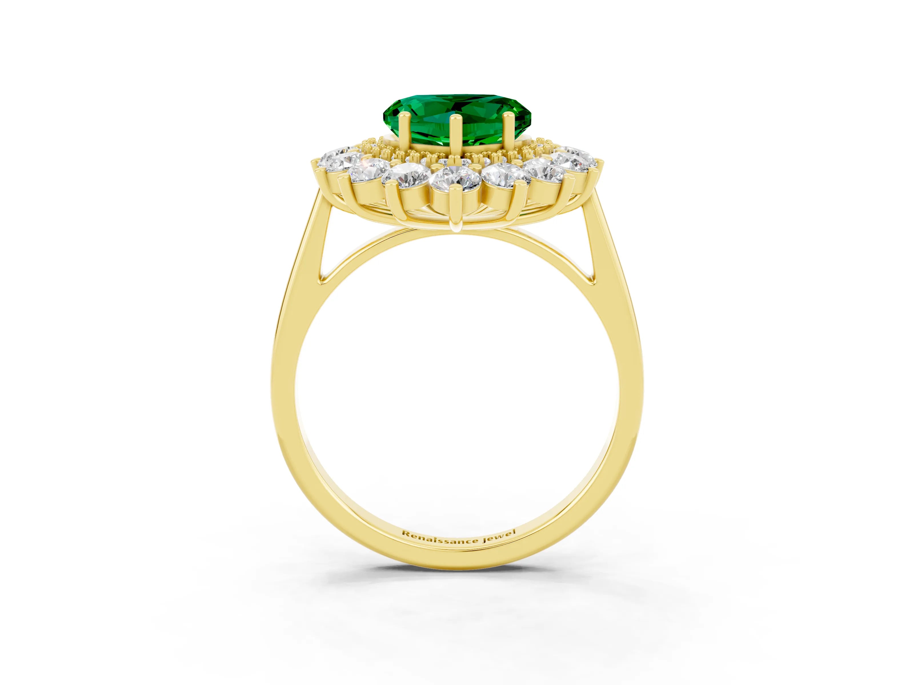 Yellow gold Heart Cut Halo Cluster Diamond Ring with Pave Band and Four-Prong Setting_3