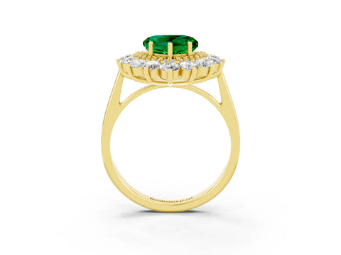 Yellow gold Heart Cut Halo Cluster Diamond Ring with Pave Band and Four-Prong Setting_3