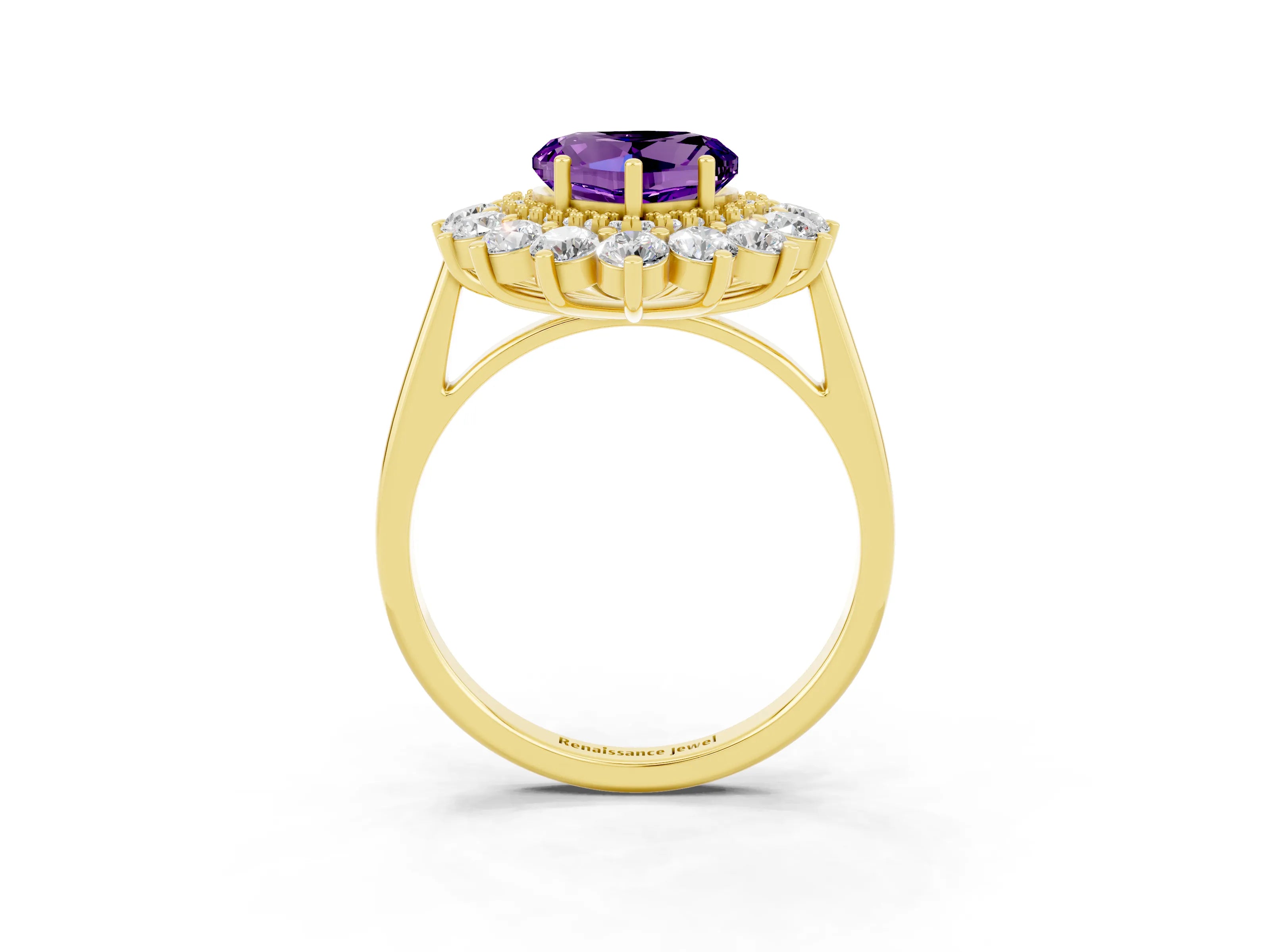 Yellow gold Heart Cut Halo Cluster Diamond Ring with Pave Band and Four-Prong Setting_3